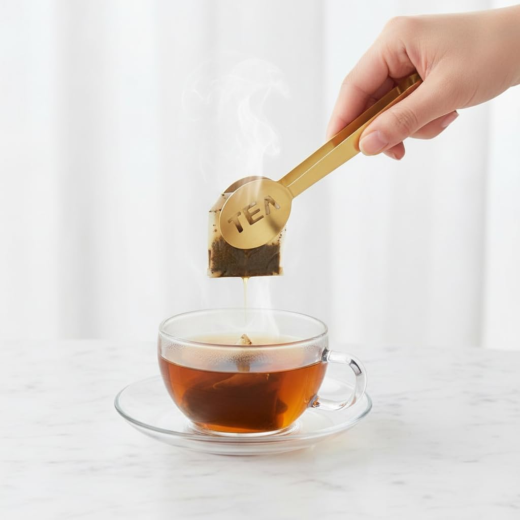 Tea Bag Squeezer Tongs,Tea Bag Squeezer,Tea Tongs,Stainless Steel Tea Tongs,Round Tea Filter Clamp,Tea Bag Strainer Clip Tea Bag Holder for Gripping Tea Strainer Spoon for Ice Sugar Cubes Bar (Gold)