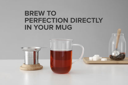 VIVA Minima Balance Glass Tea Cup with Infuser and Lid, 17oz, Clear Bamboo