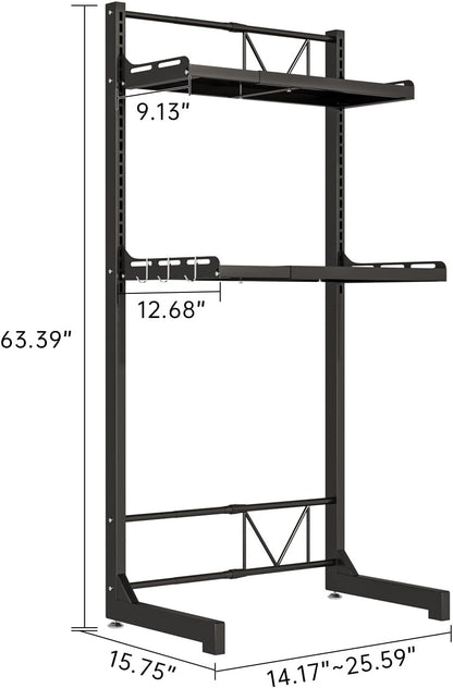 Carbon Steel Over Washer and Dryer Shelf, 2 Tier Bulkhead Laundry Room Storage and Organization Riser, Above Toilet Rack, (14.17“-25.59”) W*15.75 “D*63.39 ”H, Gray