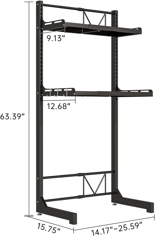 Carbon Steel Over Washer and Dryer Shelf, 2 Tier Bulkhead Laundry Room Storage and Organization Riser, Above Toilet Rack, (14.17“-25.59”) W*15.75 “D*63.39 ”H, Gray