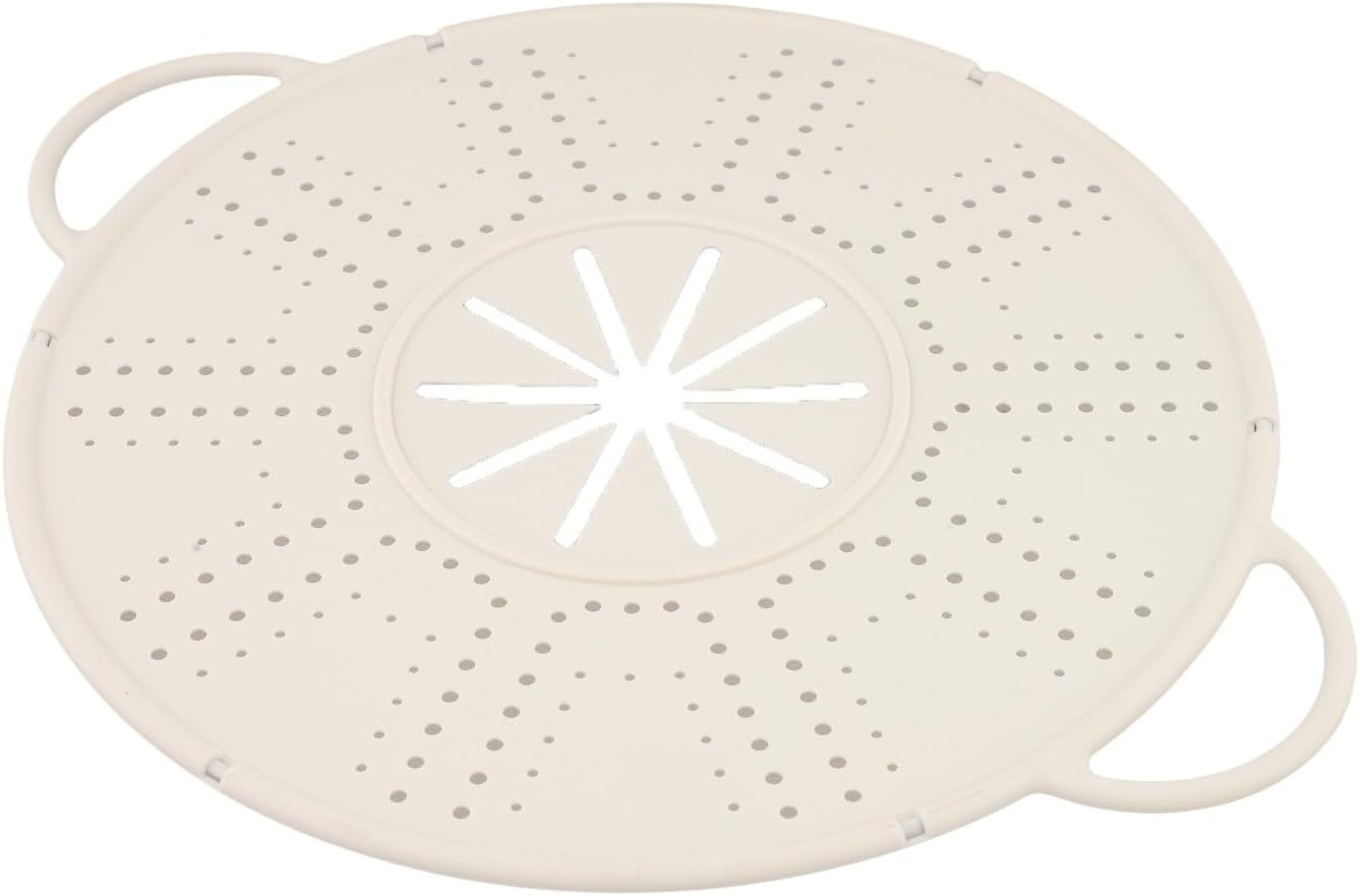 Silicone Spill Stopper Lid For Pots And Pans, Heat Resistant Anti-Spill Cover With Steam Vent And Handles, Dishwasher Safe Kitchen Pot Holder For Home Cooking(white)