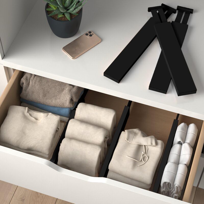 6-Pack Drawer Dividers 2.6-Inch High Dresser Drawer Organizer 16 to 22 Inch | Bamboo, Spring Loaded, No Tools Needed, Fits Wide Drawers for Socks, Clothes, Utensils, Bedroom, Bathroom, Kitchen, Office