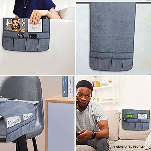 HAOMAIJIA Sofa Armrest Organizer, Remote Control Holder for Recliner Couch | Anti Slip Arm Chair Bedside Caddy Storage Organizer With 6 Pockets For Cell Phone Tv Remote Control Magazines (brown)