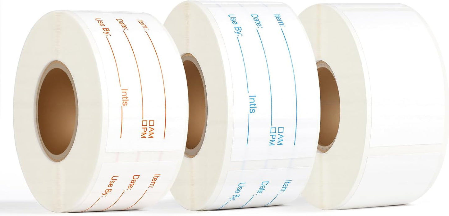 3 Rolls Food Labels, 1” x 2” Labels for Food Containers, Self-Adhesive Removable Freezer Labels for Dining Rooms, Kitchen Storage, Schools, Offices, Storage Rooms (Total of 1,000 Pieces)