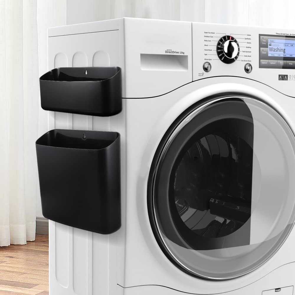 Picowe Magnetic Laundry Storage, Large Lint Holder Bin, Space-Saving Trash Container Hanging on Dryer, Washer or Wall Mount (Gray White)