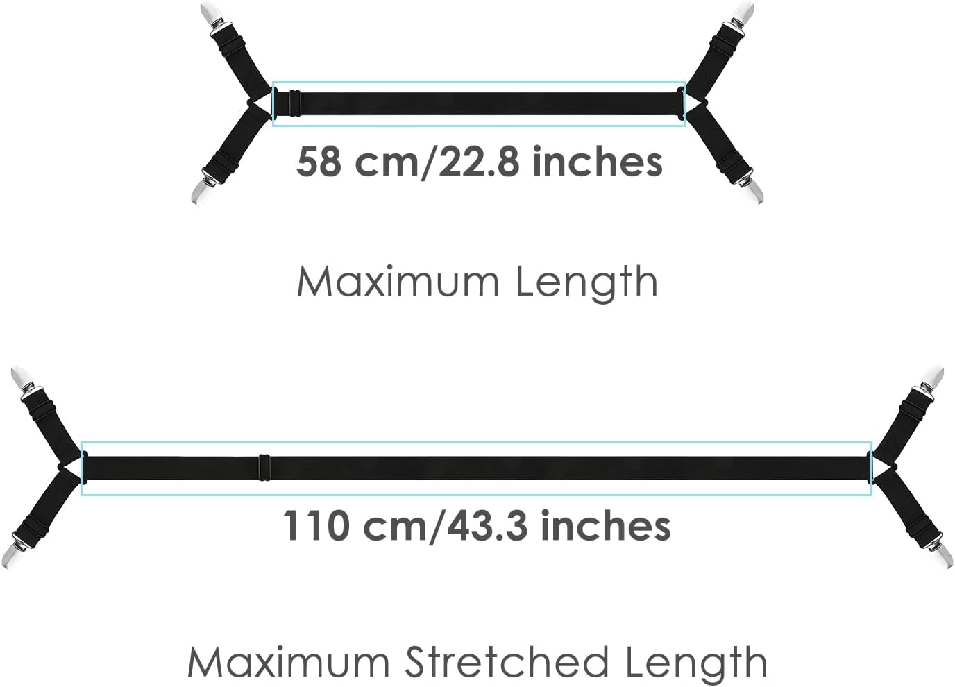 DS. DISTINCTIVE STYLE Sheet Straps 2 Pieces Mattress Sheet Holder Straps for Queen/King Size Bed Suspenders Twin XL Adjustable Elastic Bands and Corner Clips