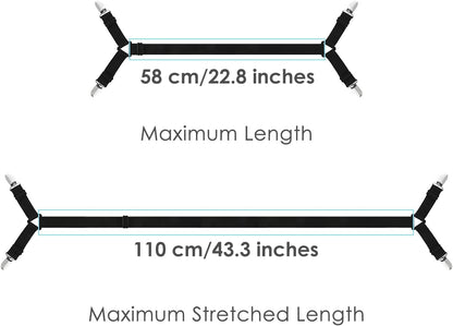 DS. DISTINCTIVE STYLE Sheet Straps 2 Pieces Mattress Sheet Holder Straps for Queen/King Size Bed Suspenders Twin XL Adjustable Elastic Bands and Corner Clips