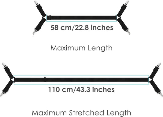 DS. DISTINCTIVE STYLE Sheet Straps 2 Pieces Mattress Sheet Holder Straps for Queen/King Size Bed Suspenders Twin XL Adjustable Elastic Bands and Corner Clips