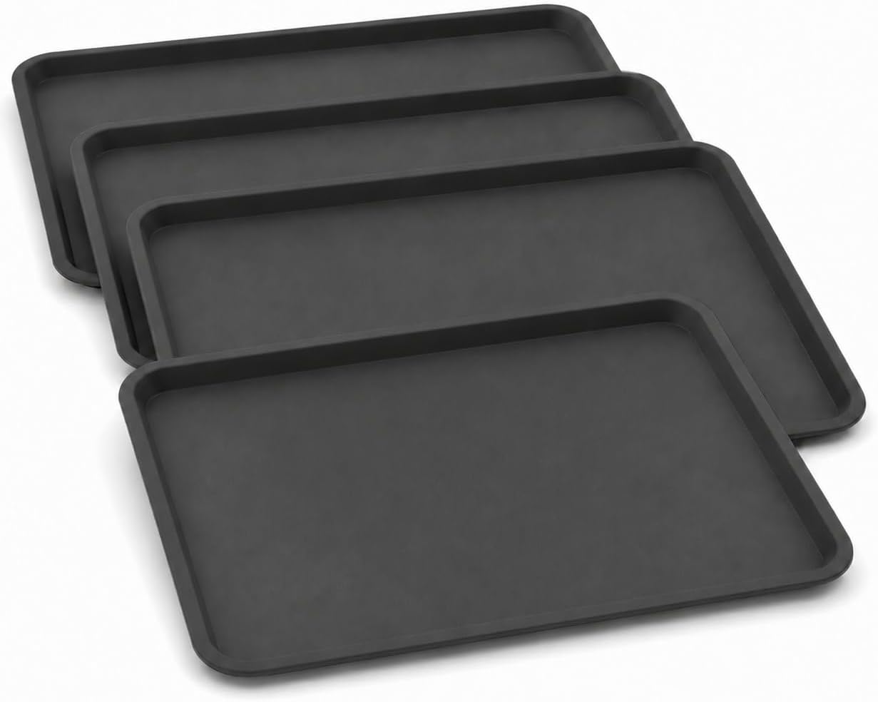 4 Pack 16 x 12 Inch Boot Trays for Entryway, Waterproof Shoe Mat Tray with Raised Edge, Outdoor Multi-Purpose Shoe Tray for Boots Shoes Garden Pets-Dark Gray