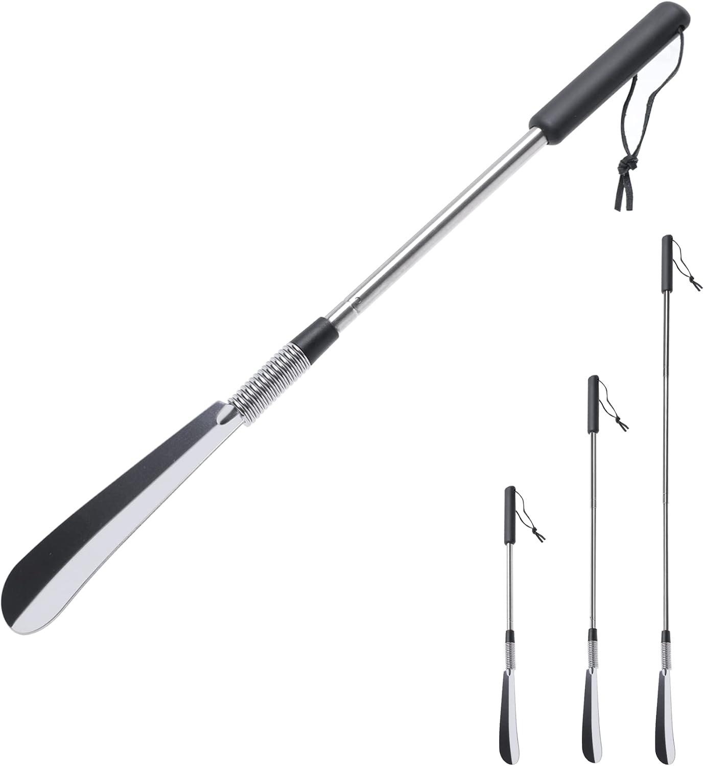 Fanwer Extendable Shoe Horn Long Handle for Seniors, Long Shoehorn | 16" to 31"Adjustable, Twist to Lock, Stainless Steel, Metal Travel Shoe Horn, Helper Tool for Men Women
