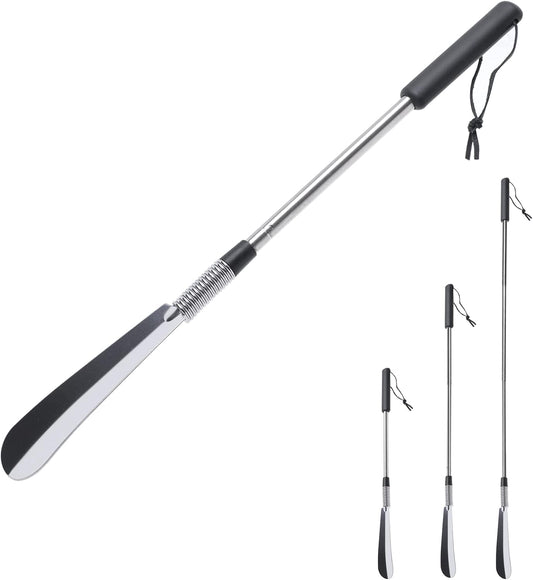 Fanwer Extendable Shoe Horn Long Handle for Seniors, Long Shoehorn | 16" to 31"Adjustable, Twist to Lock, Stainless Steel, Metal Travel Shoe Horn, Helper Tool for Men Women