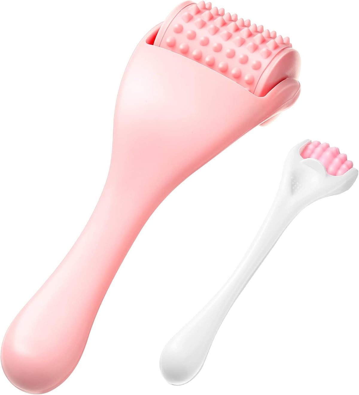 Tondiamo 2 Pcs Muscle Roller Portable Small Silicone Massager Roller Deep Tissue Muscle Massage Stick Cellulite Remover Scar Tissue Massager for Relief Face Neck Arm Back Leg(White,Silicone)