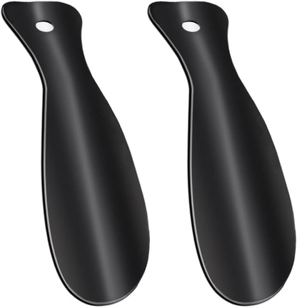 2 Pack Metal Shoehorns, 7.28 Inches Portable Black Metal Shoe Horns for Travel Use