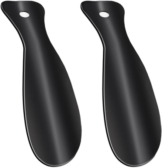 2 Pack Metal Shoehorns, 7.28 Inches Portable Black Metal Shoe Horns for Travel Use