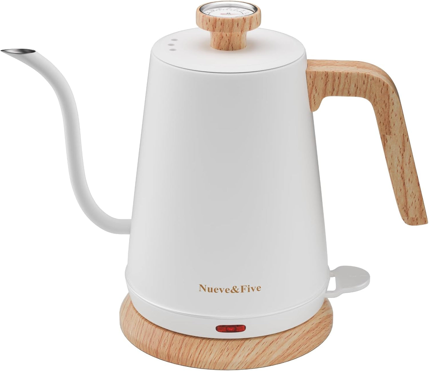 Nueve&Five Electric Gooseneck Kettle with Thermometer, 1.0L Pour Over Hot Water Kettle for Coffee and Tea, 1000W, Auto Shutoff, Boil-Dry Protection, Matte Black