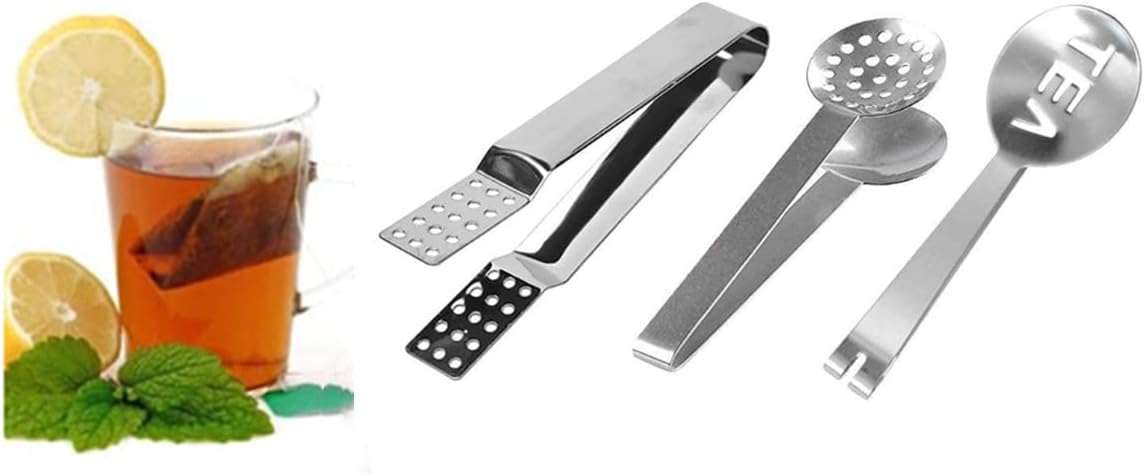 Stainless Steel Tea Bag Squeezer,4PCS Tea Bags Strainer Clip,Teabag Filters Tong Clamp Holder for Loosing Leaf, Gripping Ice Cube, Sugar (Silver)