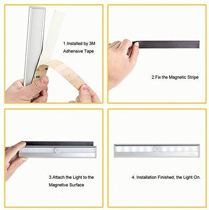 Leadleds I-007 10-LED Wireless Motion Sensor Light Automatic with Magnetic Strip, Battery Operated, Portable for Closet, Door, Stairs, Hallway, Step Lights