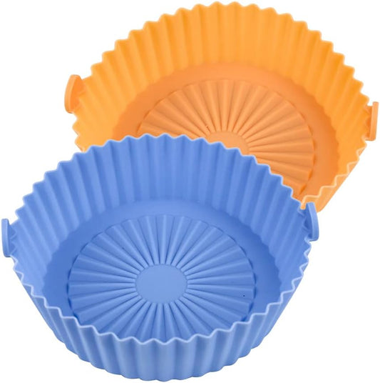 2QT Air Fryer Silicone Liners,Small Air Fryer Liners 2 Pack, Reusable Air Fryer Silicone Liner for 2QT Air Fryer, Flammable Parchment Liner Replacement.(Blue Orange)
