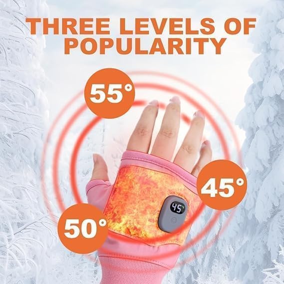 Rechargeable Heated Gloves for Women, Portable Heating Gloves with Digital Display, Upgraded Smart Thermostatic Electric Heated Fingerless Glove, Hand Warmer for Outdoor Work, Cycling, Skiing(Pink)