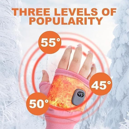 Rechargeable Heated Gloves for Women, Portable Heating Gloves with Digital Display, Upgraded Smart Thermostatic Electric Heated Fingerless Glove, Hand Warmer for Outdoor Work, Cycling, Skiing(Pink)
