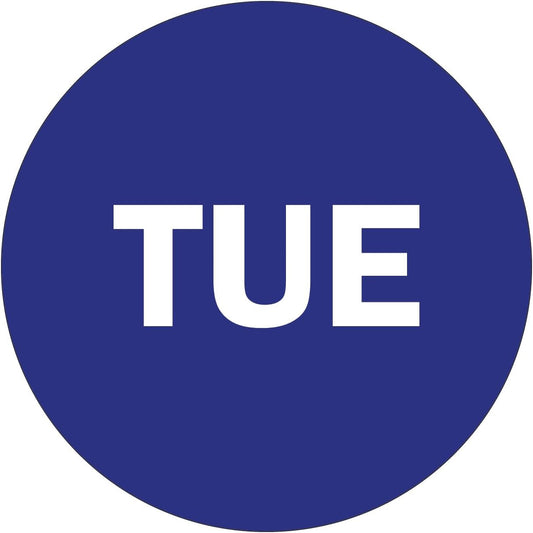 2" Round Day of The Week Blue Color Coding Dot Stickers, 500 per Roll (Tue)