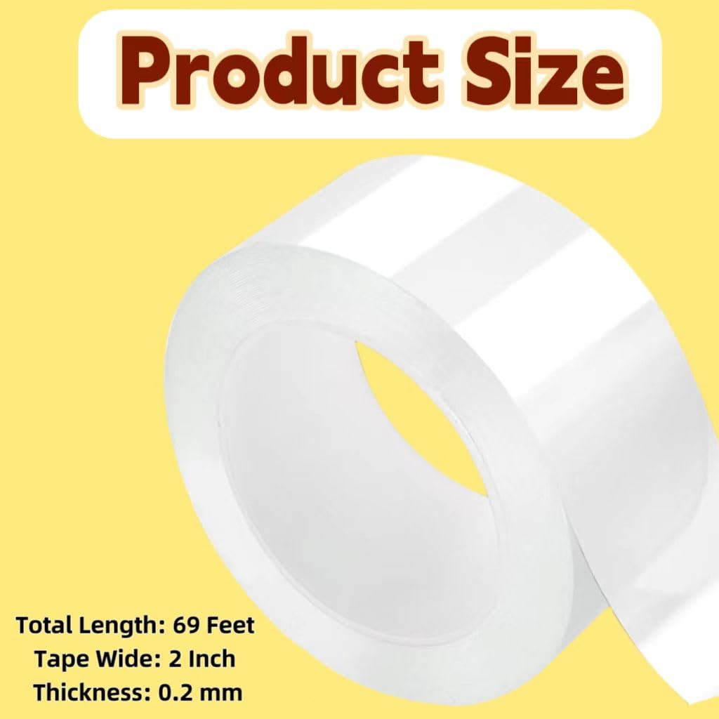 Window Weather Sealing Tape,2 in * 69FT Weather Stripping Clear Window Insulation Tape for Doors,Windows and Shower Glass Gaps,Stops Draft from Entering Through Gaps, Windows, No Residue