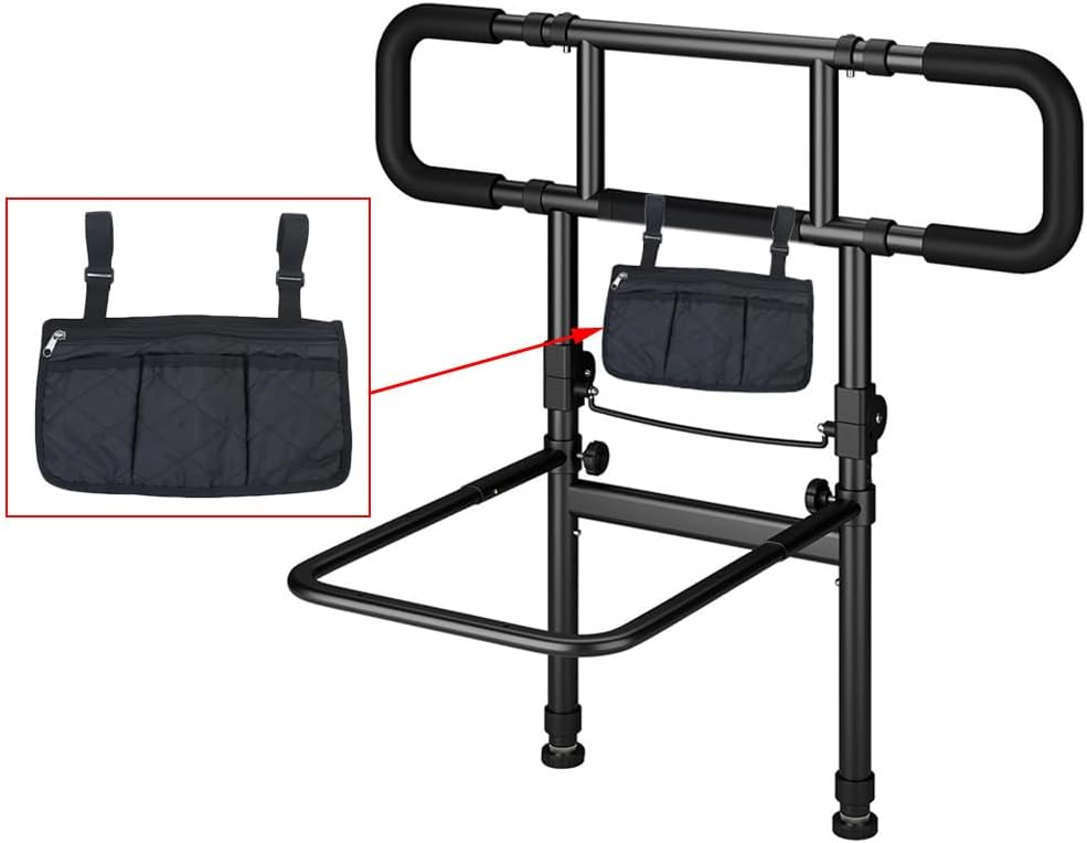 Bed Rails Bag with Cup Holder Phone Pouch 4 Pocket Storage Organizer Bag for Elderly Adults Safety Bed Assist Rail Medical Bed Support Bar Mobility Assistant Handle Bars Under Mattressbed Cane