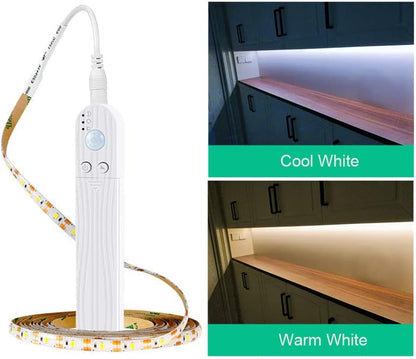 LED Under Cabinet LED Strip Motion Sensor, Battery Powered Bed Stairs Wardrobe Lamp Tape, Waterproof 5V LED Closet Smart Night Strip Light (1M, Cold White)
