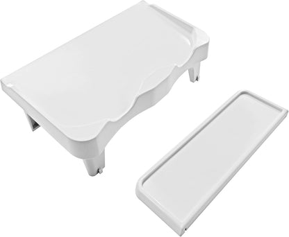 Skywin Laundry Detergent Holder Shelf for Laundry Room - 1 Pack - White | Holds 2 Bottles, Easy Pouring, Rubber Feet, Angled Stand, Fabric Softener Dispenser for Laundry Room Organization & Storage