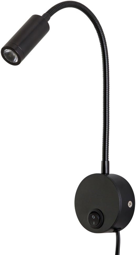 Wall Mounted Reading Lamp LED 3W Warm White 3000K Hardwired for Reading Matt Black(Black Hard-Wired)