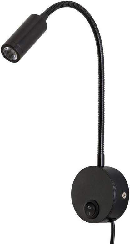 Wall Mounted Reading Lamp LED 3W Warm White 3000K Hardwired for Reading Matt Black(Black Hard-Wired)