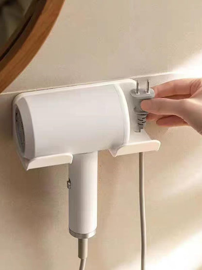 Universal Hair Dryer Holder, Self Adhesive Wall Mount, White | Universal storage rack fits most brand blow dryers, ideal for bathroom organization