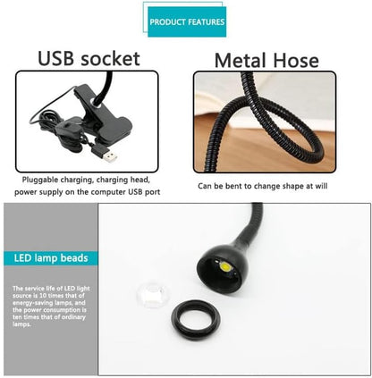 LED Desk Lamp Clip On Light,360°Flexible Gooseneck and Clamp Reading Light