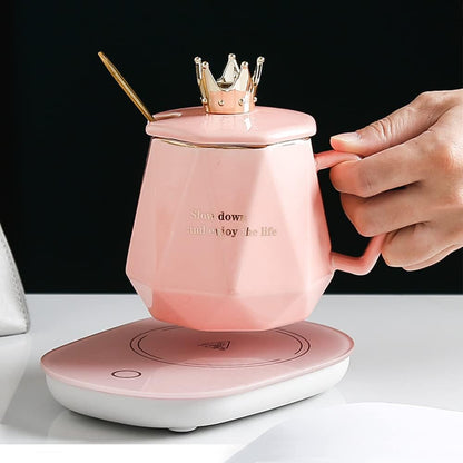 Coffee Warmer for Desk with Mug Set. Birthday Gifts Graduation Gifts for Woman. Coffee Cup Warmer with Automatic Shut Off, Heated Coffee Mug. Drink Warmer for Cocoa, Tea, Milk (Pink)