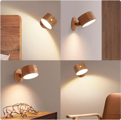 Wood Wall Sconce Cordless,Magnetic Wall Mounted(Sapele) | USB C Rechargeable, Dimming Night Light,for Bedside,Cabinet,Reading,Home Decor