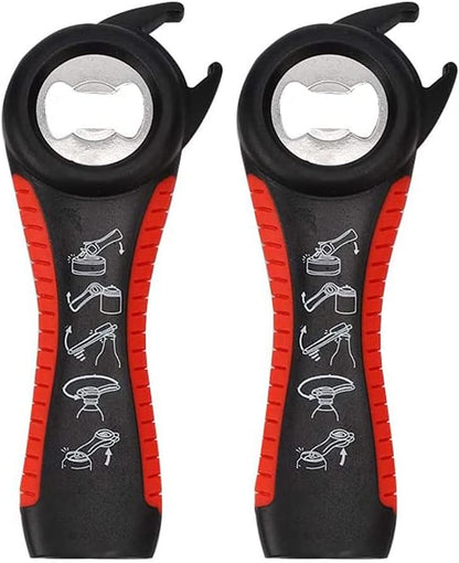 2 pack 5-in-1 Multi Function Plastic Grip Bottle Opener- Easily Opens Twist Caps, Bottle Caps, Canning Lids and Can Tabs (Black)