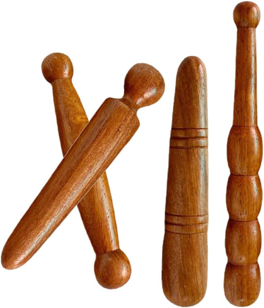 LALAFINA 4pcs Wood Foot Massage Stick Travel Manual Acupressure Pen Thai Reflexology Tools for Face Neck Back Waist Massager Trigger Points