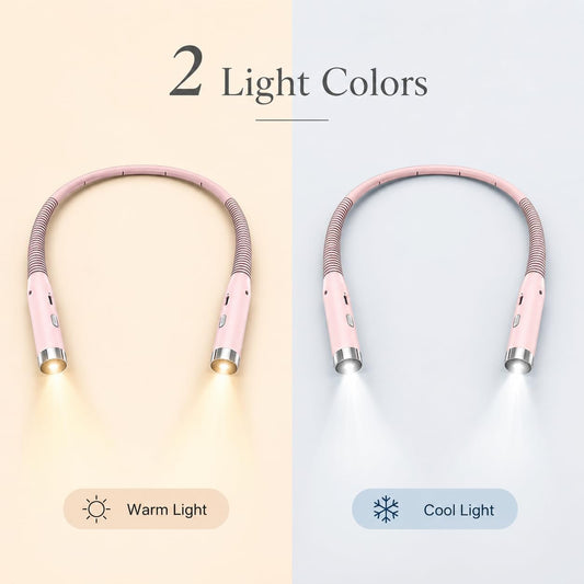 Neck Reading Light, Bed Reading Light at Night, 3-Level Brightness LED Reading Light, Hands-Free, Rechargeable, Long-Lasting, Perfect for Reading, Knitting, Camping, repairin.. (Pink)