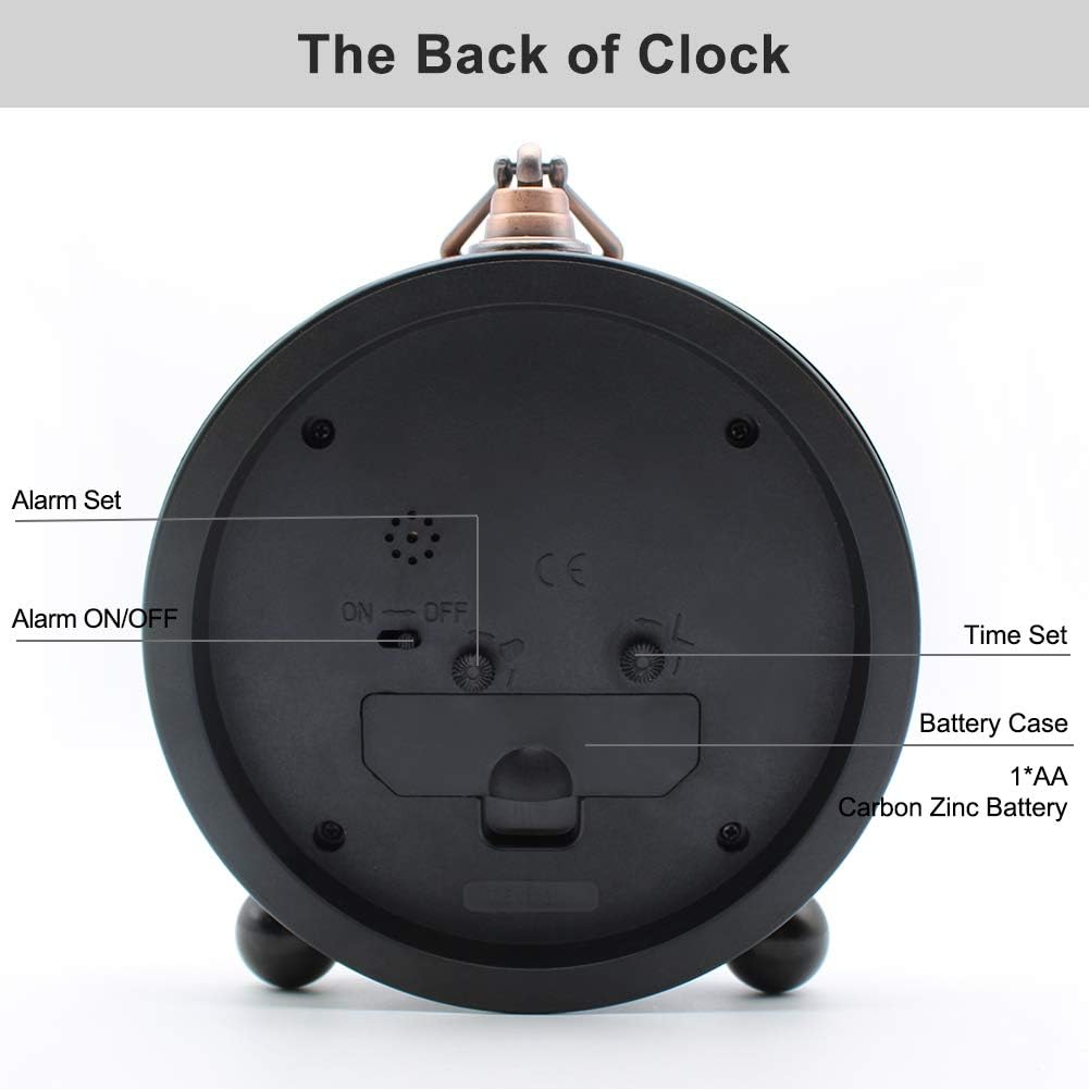 Retro Metal Table Clock Battery Operated Non-Ticking Silent Quartz Table Small Alarm Clock Desk Shelf HD Glass Clock for Kids Room (Arabic-550-12)