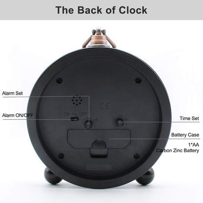 Retro Metal Table Clock Battery Operated Non-Ticking Silent Quartz Table Small Alarm Clock Desk Shelf HD Glass Clock for Kids Room (Arabic-550-12)
