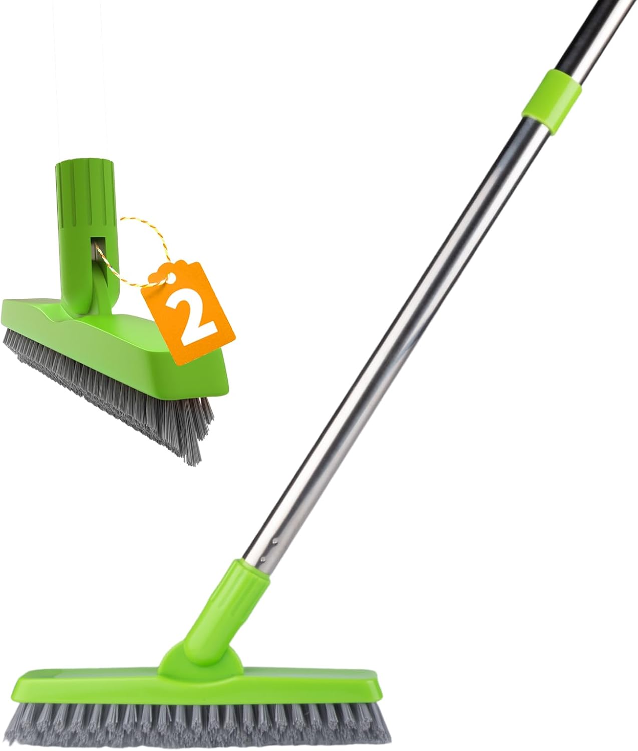 2 Pack Grout Brush with Long Handle, 56.5'' Swivel Grout Cleaning Brush,V-Shape Grout Scrub Brush, Extendable Handle Grout Cleaner Brush for Tile Floors，Bathroom,Baseboard,Shower,Corner