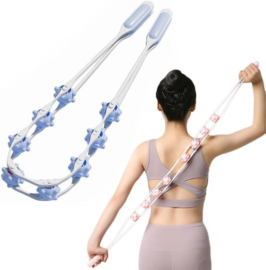 Manual Back Massage Roller Rope, Handheld Massage Ball Roller Anti Cellulite Massage Roller, Fascia Roller Manual Massage Strap for Back Neck Shoulder Waist Leg Muscle Exercise Massage Roller (Pink)