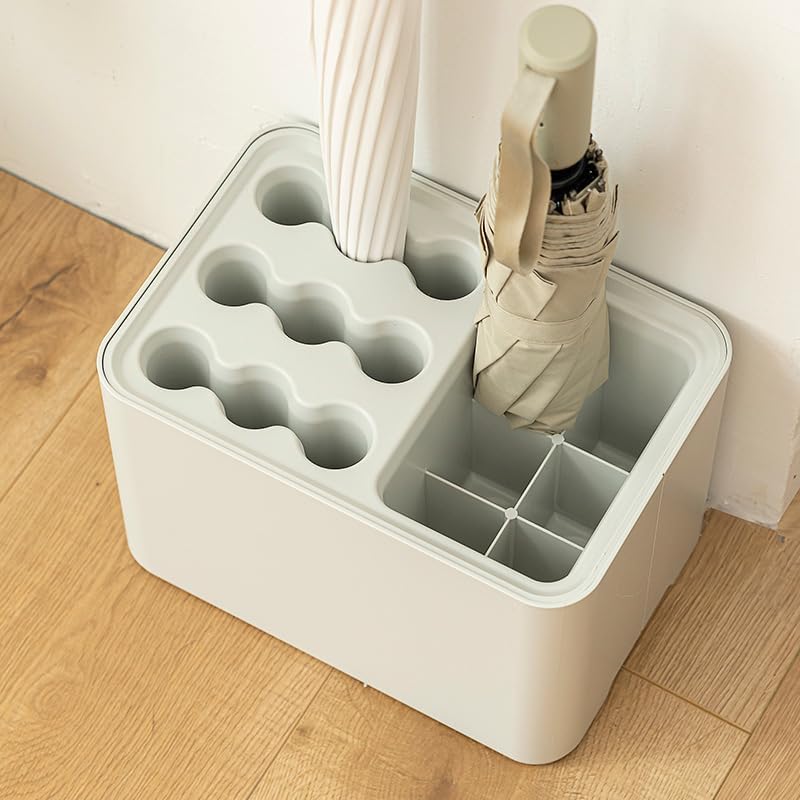 Umbrella Stand Holder with Drip Tray, 15-Slot Entryway Umbrella Organizer | Unlike Open Bins: 9 Round + 6 Square Slots Keep Umbrellas Separate and Upright; Removable Drip Tray; Compact Corner Design