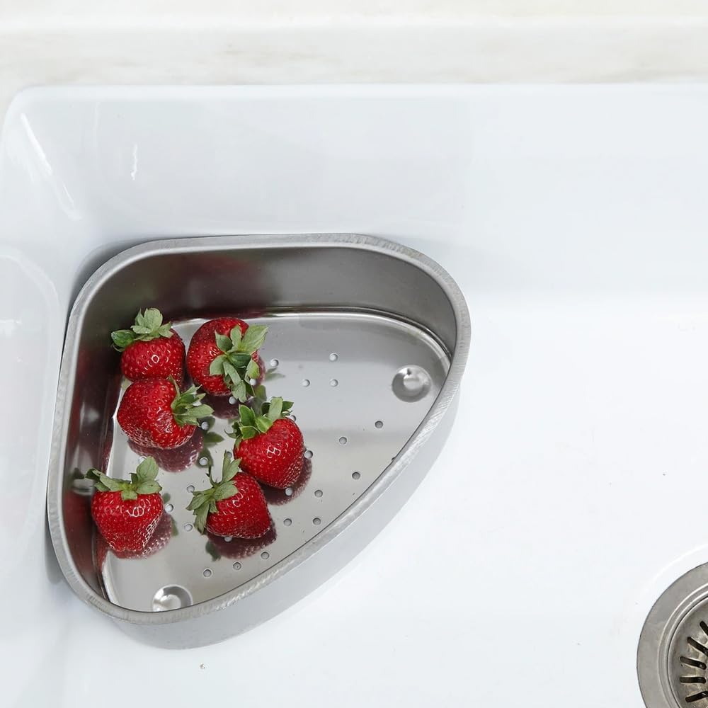 Better Houseware Triangular Kitchen Sink Drain Basket for Food, Sink Food Catcher Basket for Washing Vegetables & Fruits Corner Sink Strainer