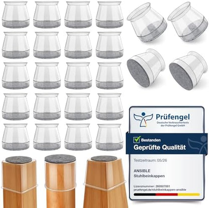 Ansible 24 Pcs Chair Leg Floor Protectors Square | Silicone Felt Furniture Leg Pads Caps Covers for Hardwood Floors (Fit:1-1/16" to 1-5/8")