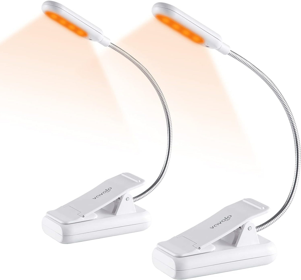 VAVOFO Rechargeable Book Light, Blue Light Blocking, Amber 1600K Clip On Reading Light, Eye Care 7 LEDs Kids Book Light for Reading in Bed with Power Indicator for Bookworms (Neon Orange)