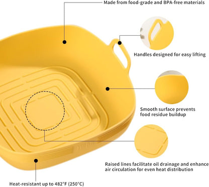Air Fryer Silicone Liners Square 8.5 Inches 2pc Non-Stick food grade Reusable Airfryer Silicone Pot Baking Basket Bowl for 5.8 to 8 Qt Air Fryer Backing Tray Over Accessories | 8.5 Inches 2pc Reusable Airfryer Silicone Pot Baking Basket Bowl for 5.8 to 8