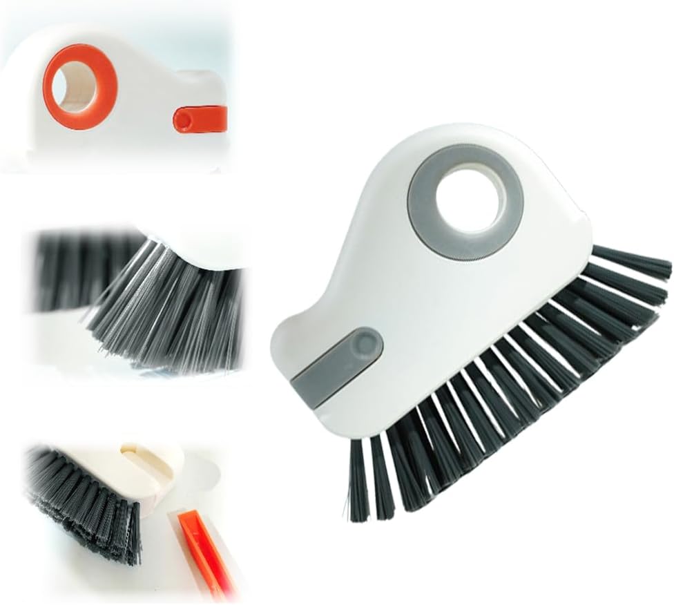 2 in 1 Groove Cleaning Brush Window Track Cleaning Tools, 2025 New Multifunction Hard Bristle Crevice Cleaner Brush with Hidden Scraper, Grout Cleaner Grip Brush for Sliding Door Track