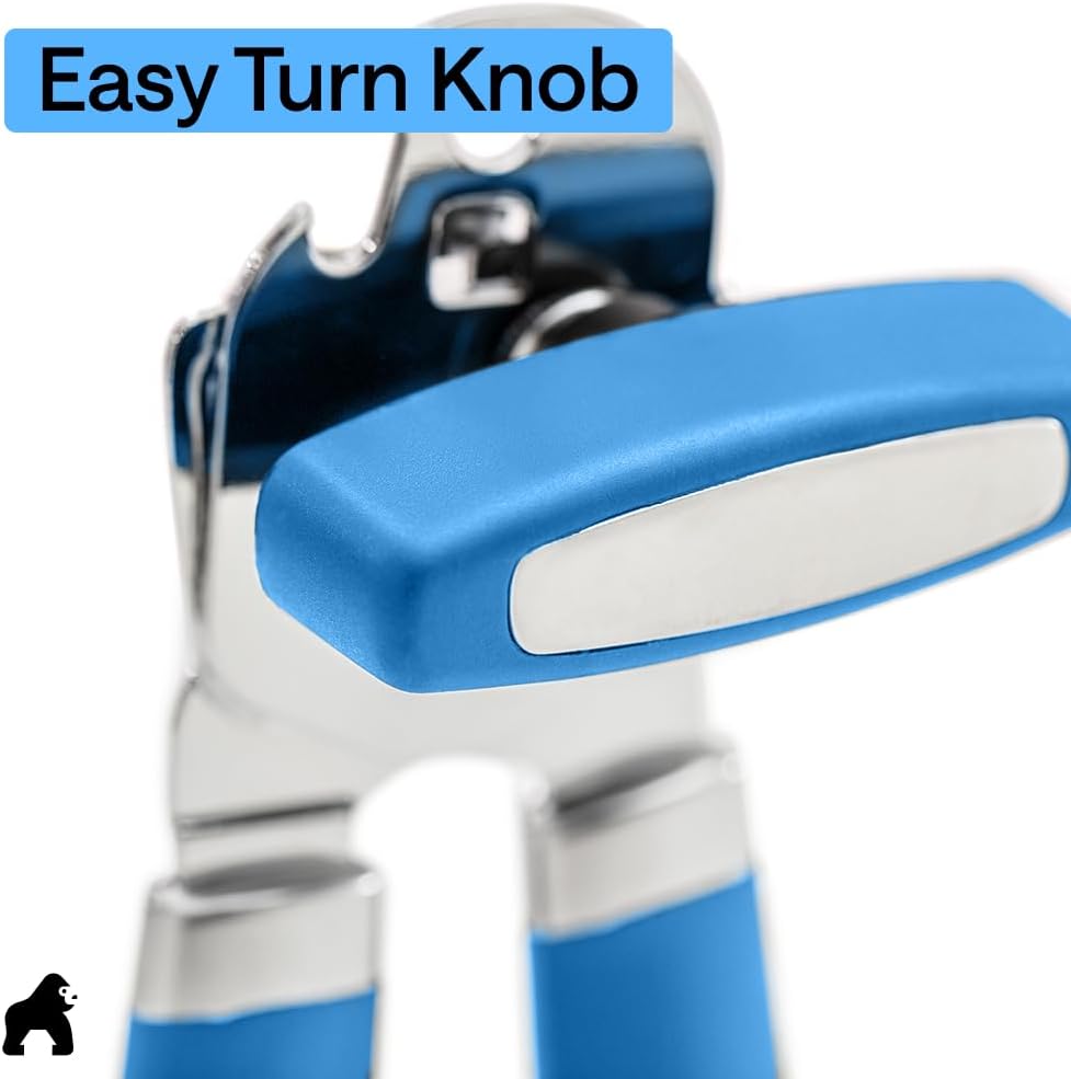 GORILLA GRIP Original Model Stainless Steel Smooth Edge Manual Can Opener and Bottle Openers, US Designed, Comfortable Handle, Oversized Handheld Turn Knob, Multifunctional Kitchen Tool, Gray