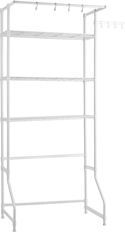 VEVOR Over The Washer and Dryer Storage Shelf, 3 Tier Laundry Room Drying Rack with Hanger Rod and Hooks, Adjustable Over Washer and Dryer Shelves, Laundry Room Shelf Storage Space Saver, White